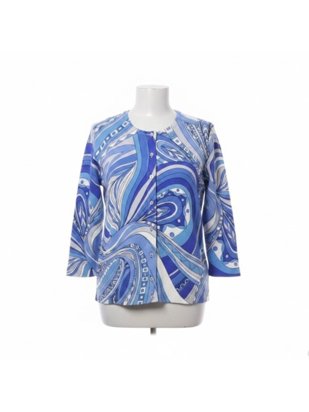 Ann Taylor Womens Blue Silk-Blend Abstract Button-Up Cardigan Size L
